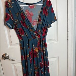 EUC Floral Blue and Red Women's Dress